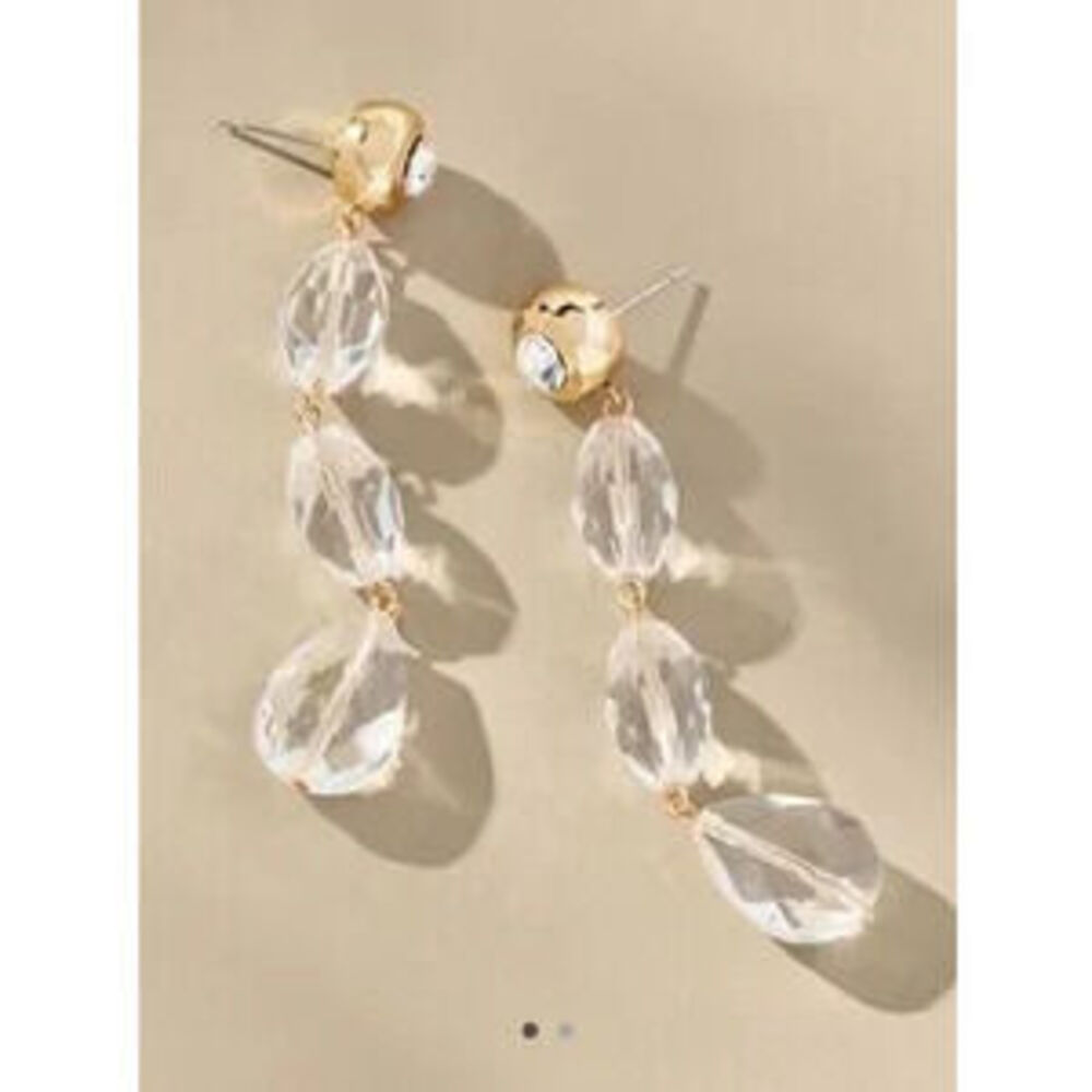 New! Anthropologie Gold Crystal Drop Earrings (4005) Gift Minimalist